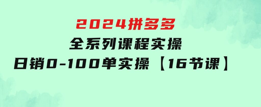 2024拼多多全系列课程实操，日销0-100单实操【16节课】-黑马创业网