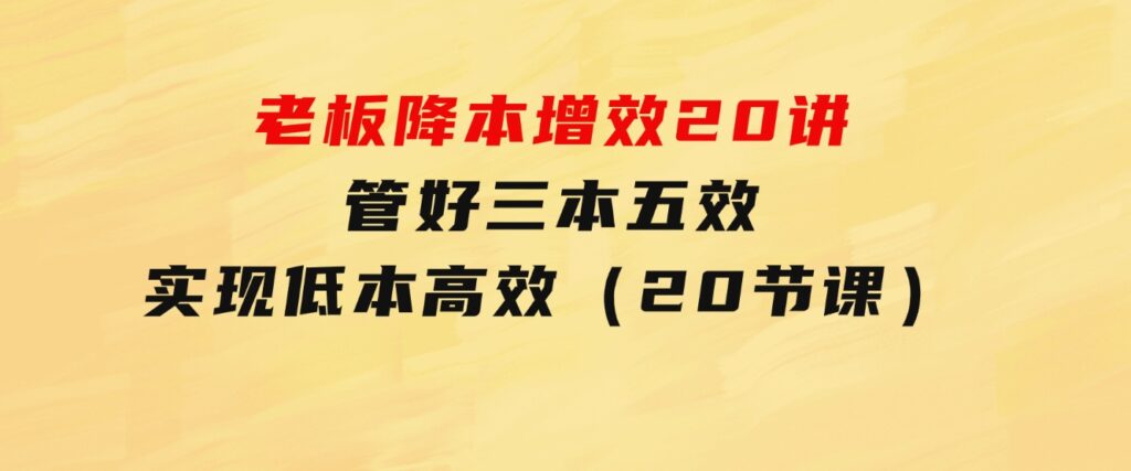 老板降本增效20讲，管好三本五效，实现低本高效（20节课）-黑马创业网