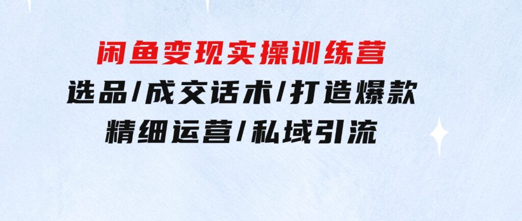 闲鱼变现实操训练营第2期：选品/成交话术/打造爆款/精细运营/私域引流-黑马创业网