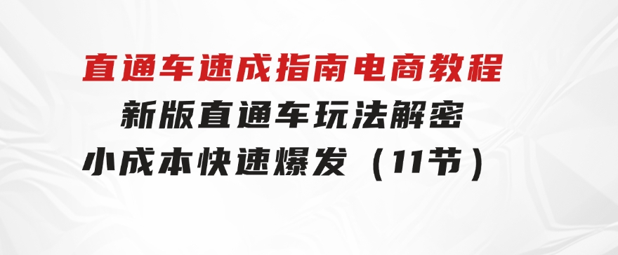 直通车速成指南电商教程：新版直通车玩法解密，小成本快速爆发（11节）-黑马创业网