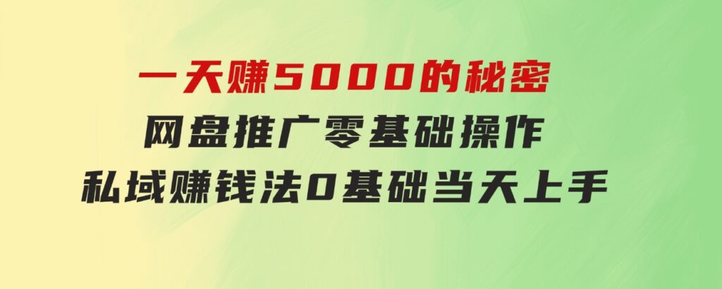 一天赚5000的秘密，网盘推广零基础操作，私域赚钱法，0基础当天上手-黑马创业网