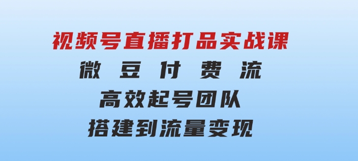 视频号直播打品实战课：微豆付费流，高效起号，团队搭建到流量变现-黑马创业网