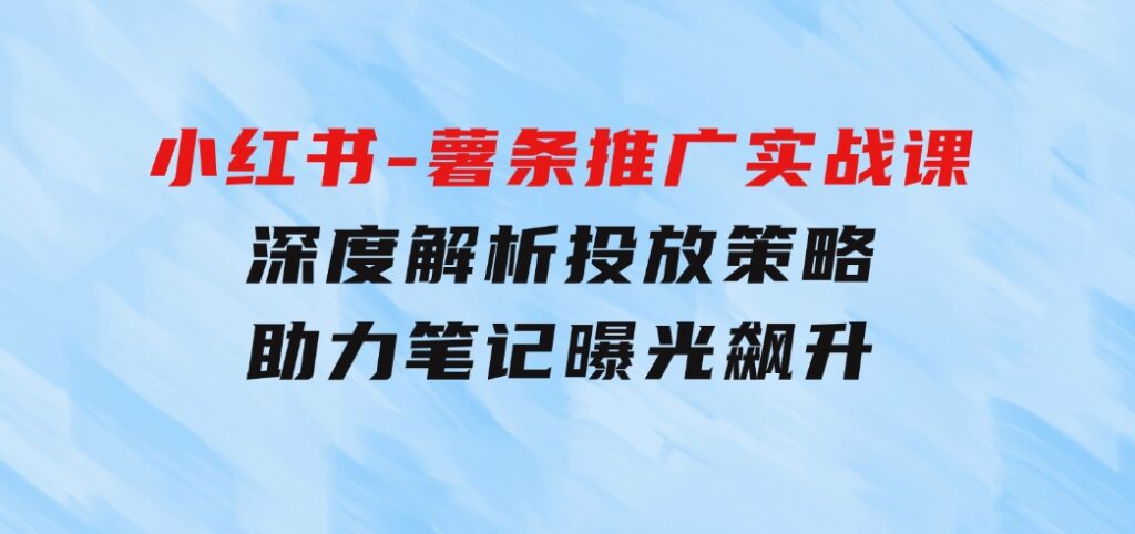 小红书-薯条推广实战课：深度解析投放策略，助力笔记曝光飙升-黑马创业网
