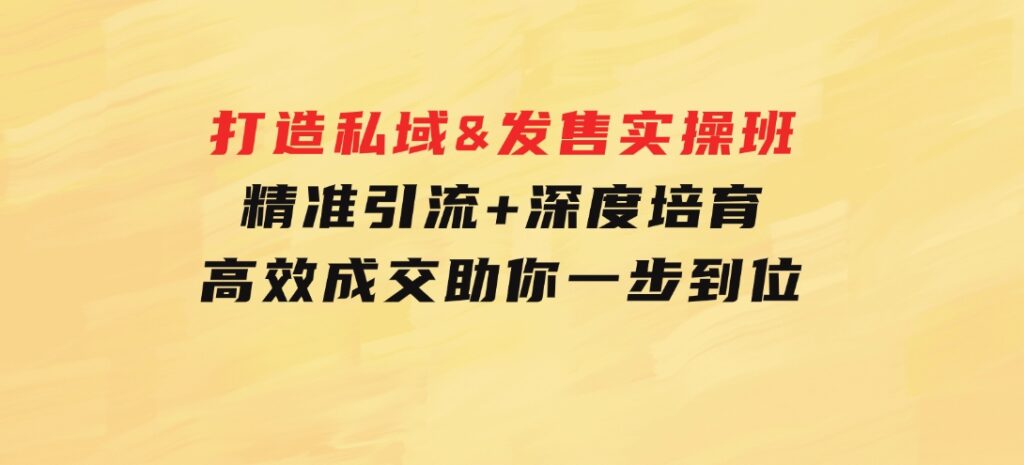 打造私域&发售实操班：精准引流+深度培育+高效成交，助你一步到位-黑马创业网