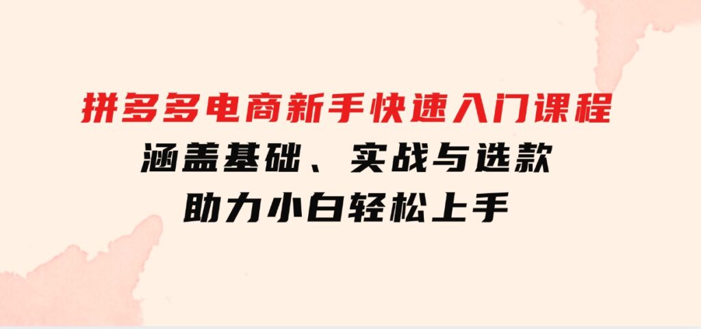 拼多多电商新手快速入门课程：涵盖基础、实战与选款，助力小白轻松上手-黑马创业网