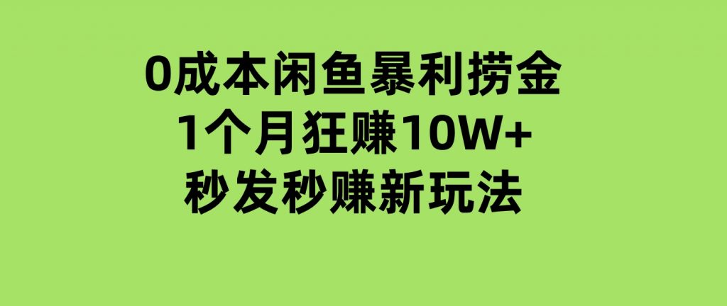 0成本闲鱼暴利捞金，1个月狂赚10W+，秒发秒赚新玩法-黑马创业网