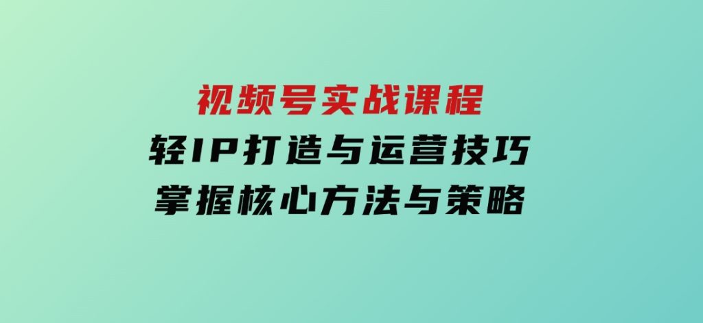 视频号实战课程，轻IP打造与运营技巧，掌握核心方法与策略-黑马创业网