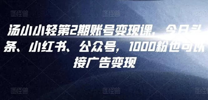 汤小小账号变现课第2期-黑马创业网