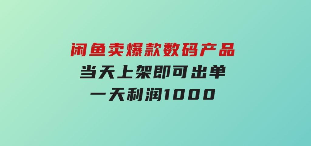 闲鱼卖爆款数码产品，当天上架即可出单，一天利润1000-黑马创业网