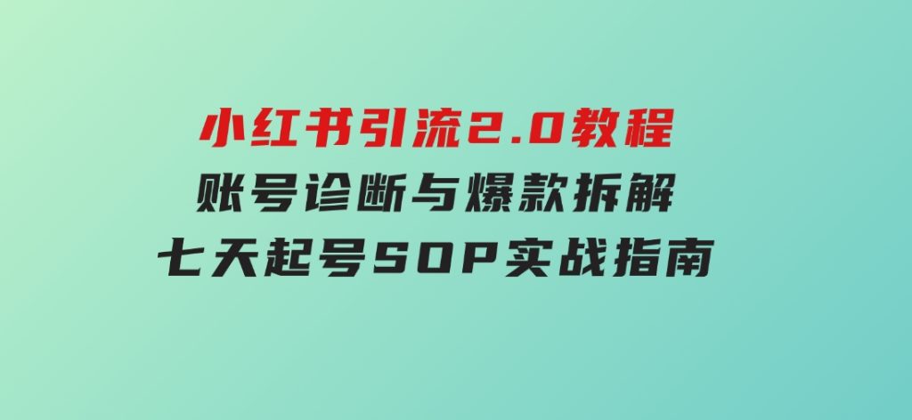 小红书引流2.0教程，账号诊断与爆款拆解，七天起号SOP实战指南-黑马创业网