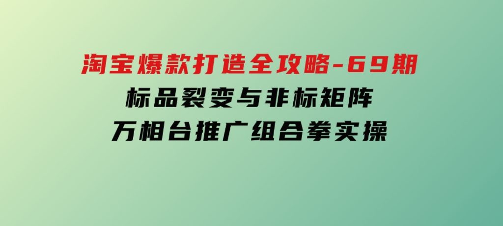 淘宝爆款打造全攻略-69期，标品裂变与非标矩阵，万相台推广组合拳实操-黑马创业网